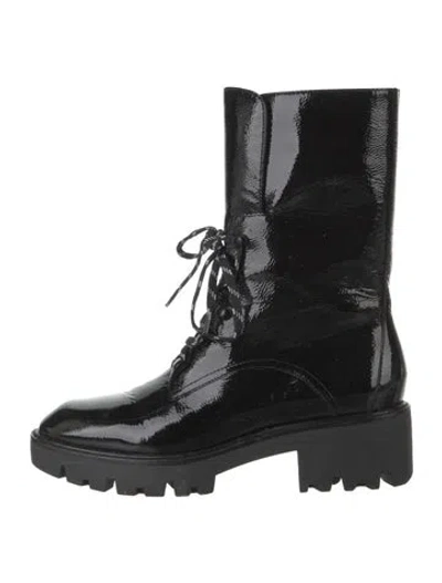 Pre-owned Donald Pliner Patent Leather Lace-up Boots In Black