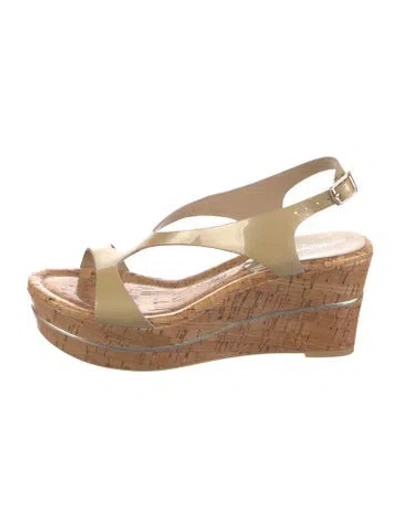 Pre-owned Donald Pliner Patent Leather Slingback Sandals In Neutral