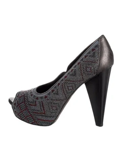 Pre-owned Donald Pliner Patterned Beaded Accents Pumps In Blue