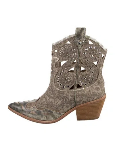 Pre-owned Donald Pliner Patterned Crystal Embellishments Western Boots In Neutrals