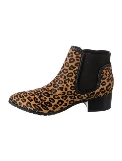 Pre-owned Donald Pliner Ponyhair Animal Print Chelsea Boots In Brown