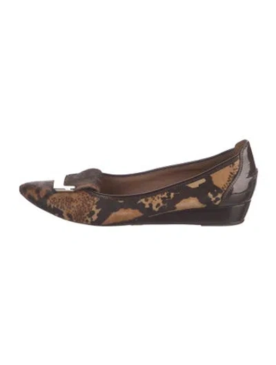 Pre-owned Donald Pliner Ponyhair Animal Print Flats In Brown