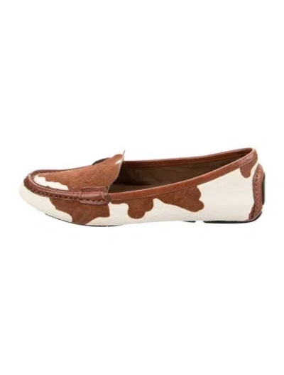 Pre-owned Donald Pliner Ponyhair Animal Print Loafers In Brown