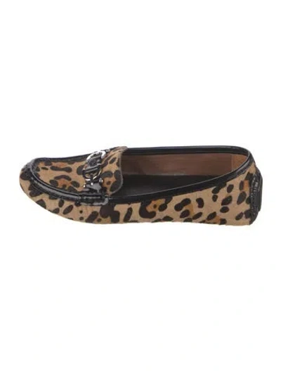Pre-owned Donald Pliner Ponyhair Animal Print Loafers In Brown