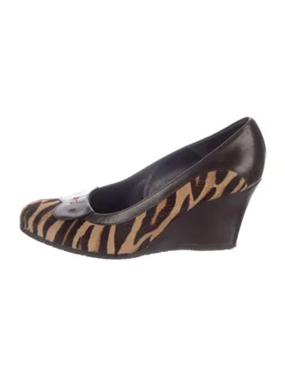 Pre-owned Donald Pliner Ponyhair Animal Print Pumps In Brown