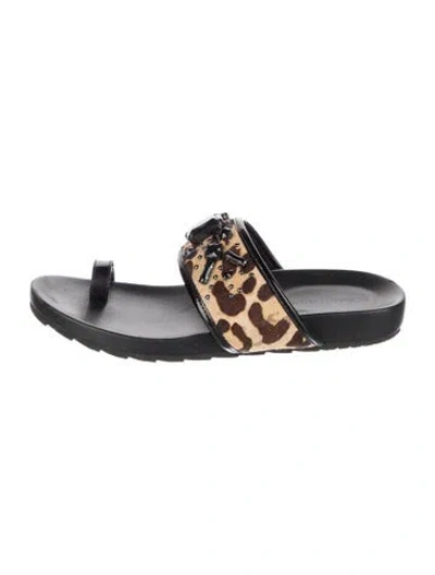 Pre-owned Donald Pliner Ponyhair Animal Print Slides In Black