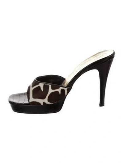 Pre-owned Donald Pliner Ponyhair Animal Print Slides In Brown