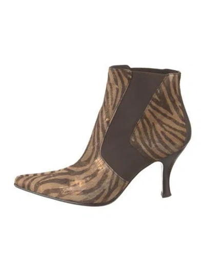 Pre-owned Donald Pliner Ponyhair Animal Print Western Boots In Neutral