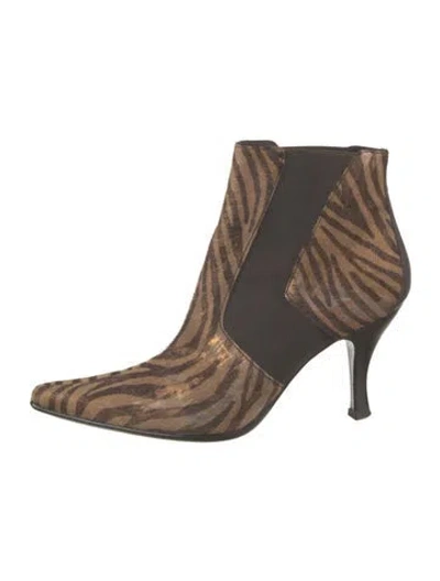 Pre-owned Donald Pliner Ponyhair Animal Print Western Boots In Neutrals