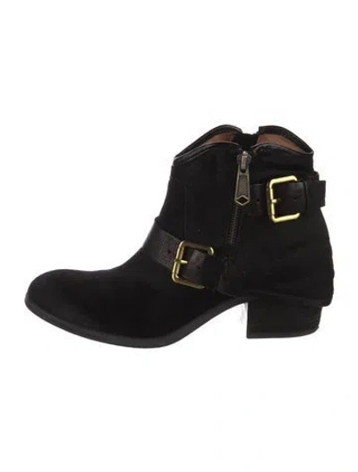 Pre-owned Donald Pliner Ponyhair Moto Boots In Black
