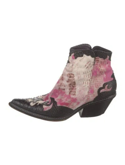 Pre-owned Donald Pliner Printed Western Boots In Black/pink