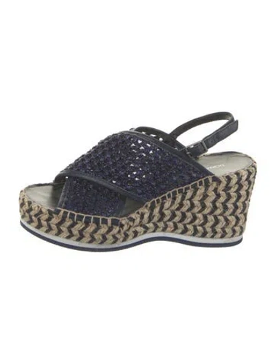 Pre-owned Donald Pliner Raffia Patterned Sandals In Blue/neutrals