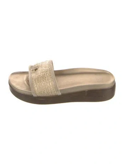 Pre-owned Donald Pliner Raffia Slides In Metallic/neutrals