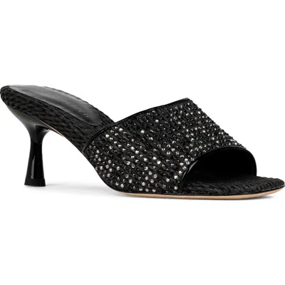 Donald Pliner Rikki Kitten Heel Slide Sandal In Black Rhinestone