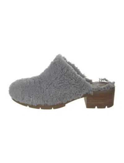 Pre-owned Donald Pliner Shearling Faux Fur Trim Mules In Grey