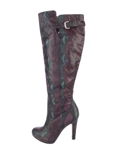 Pre-owned Donald Pliner Snakeskin Animal Print Boots In Purple