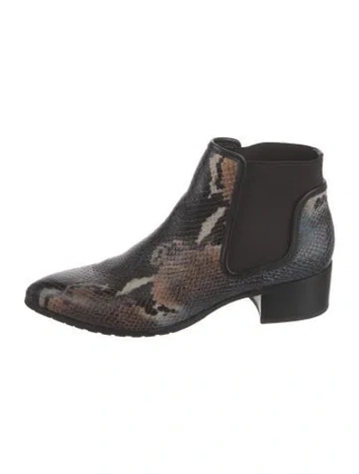 Pre-owned Donald Pliner Snakeskin Animal Print Chelsea Boots In Brown