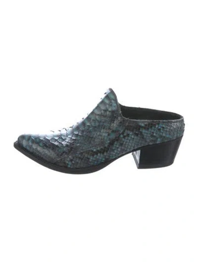 Pre-owned Donald Pliner Snakeskin Animal Print Mules In Blue