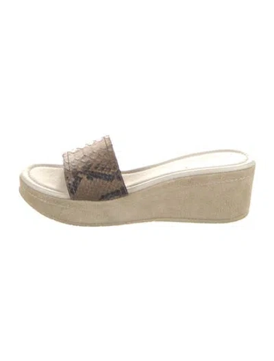 Pre-owned Donald Pliner Snakeskin Animal Print Slides In Neutral
