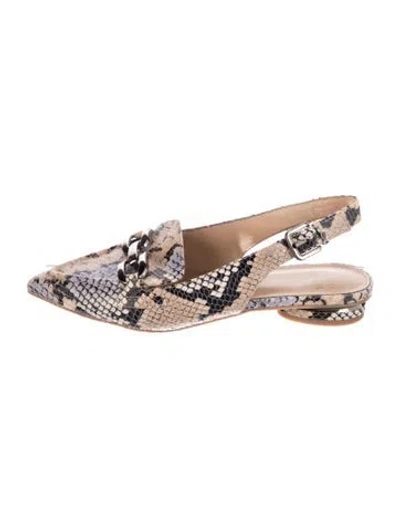 Pre-owned Donald Pliner Snakeskin Animal Print Slingback Flats In Neutrals