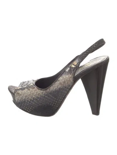 Pre-owned Donald Pliner Snakeskin Animal Print Slingback Sandals In Brown