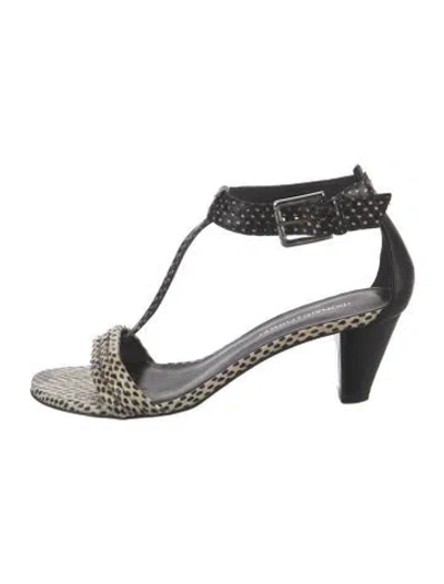 Pre-owned Donald Pliner Snakeskin Animal Print T-strap Sandals In Black