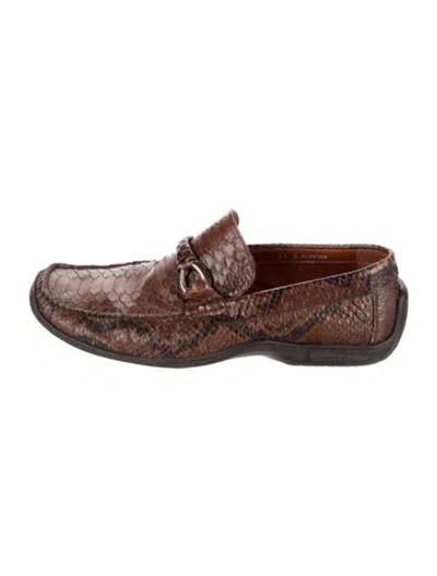 Pre-owned Donald Pliner Snakeskin Dress Loafers In Brown