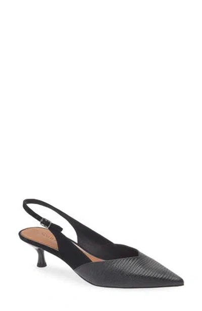 Donald Pliner Sodashi Snakeskin Embossed Pointed Toe Slingback Pump In Black