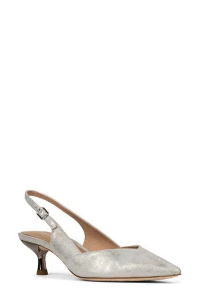 Donald Pliner Sodashi Snakeskin Embossed Pointed Toe Slingback Pump In Silver