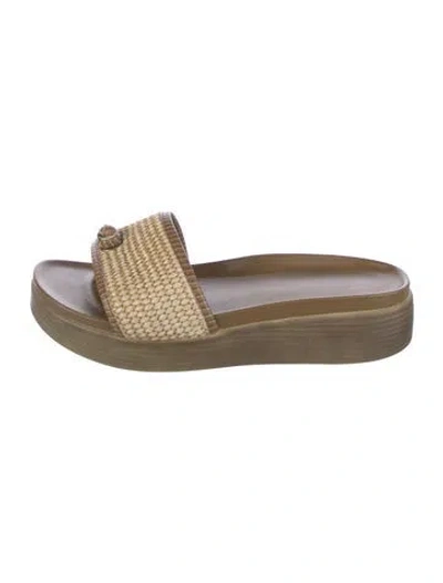 Pre-owned Donald Pliner Straw Colorblock Pattern Slides In Neutral