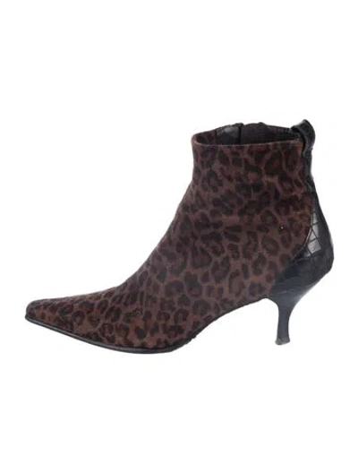 Pre-owned Donald Pliner Suede Animal Print Boots In Brown