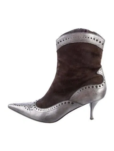 Pre-owned Donald Pliner Suede Animal Print Western Boots In Multi