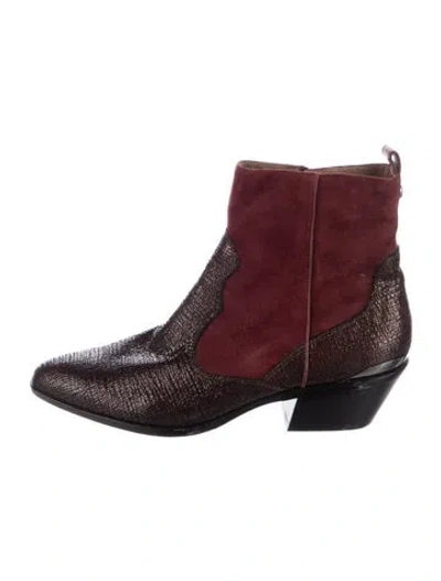 Pre-owned Donald Pliner Suede Animal Print Western Boots In Red