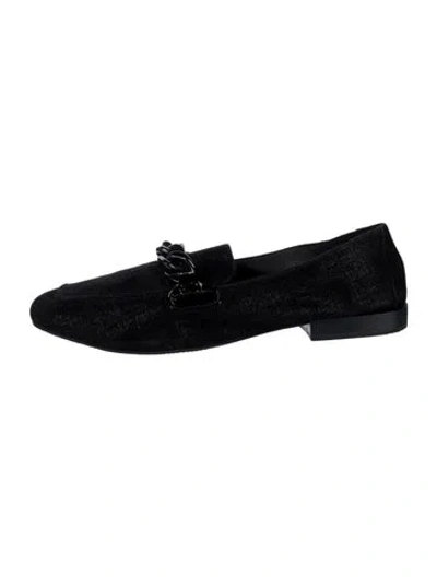 Pre-owned Donald Pliner Suede Chain-link Accents Loafers In Black