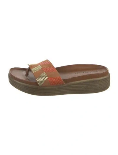 Pre-owned Donald Pliner Suede Colorblock Pattern Flip Flops In Brown