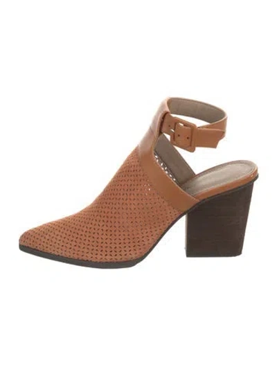 Pre-owned Donald Pliner Suede Colorblock Pattern Mules In Brown