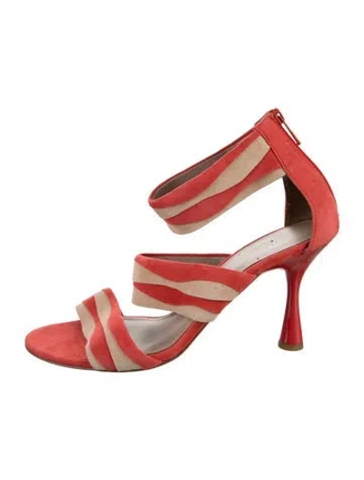 Pre-owned Donald Pliner Suede Colorblock Pattern Sandals In Red