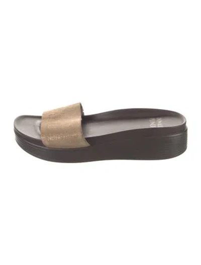 Pre-owned Donald Pliner Suede Colorblock Pattern Slides In Brown/metallic