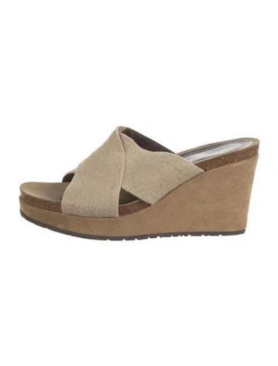 Pre-owned Donald Pliner Suede Colorblock Pattern Slides In Neutral