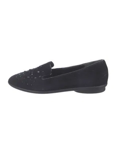 Pre-owned Donald Pliner Suede Crystal Embellishments Loafers In Black/blue