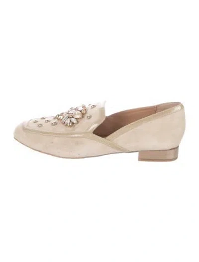 Pre-owned Donald Pliner Suede Crystal Embellishments Loafers In Neutral