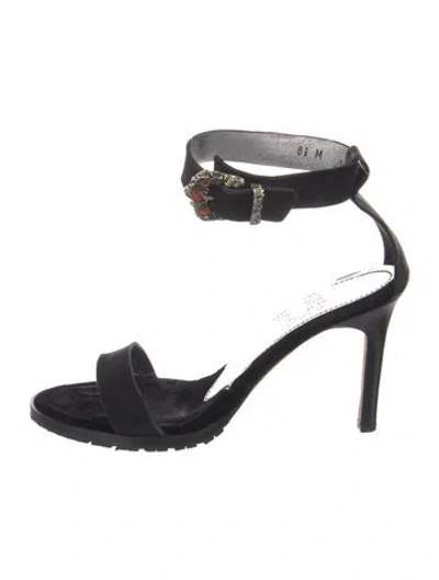 Pre-owned Donald Pliner Suede Crystal Embellishments Sandals In Black