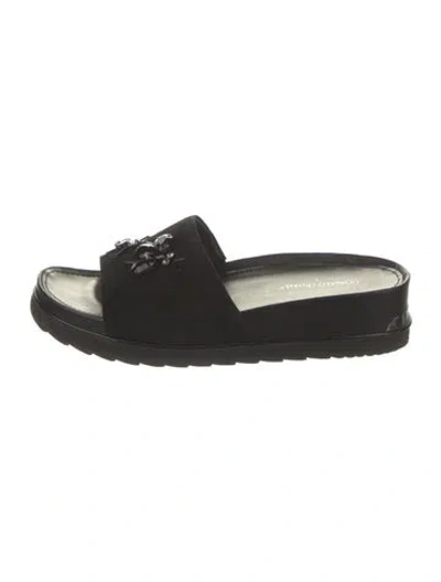 Pre-owned Donald Pliner Suede Crystal Embellishments Slides In Black