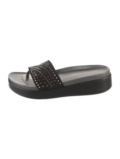 Pre-owned Donald Pliner Suede Crystal Embellishments Slides In Black