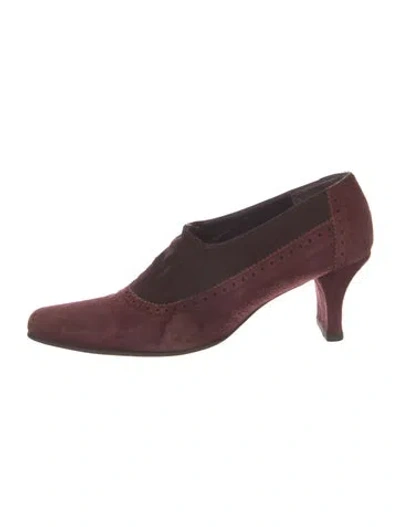 Pre-owned Donald Pliner Suede Eyelet Trim Pumps In Burgundy