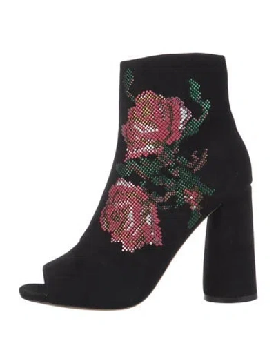 Pre-owned Donald Pliner Suede Floral Print Boots In Black