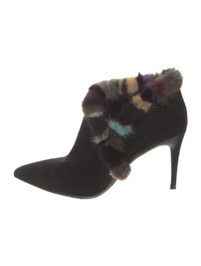 Pre-owned Donald Pliner Suede Fur Trim Boots In Black