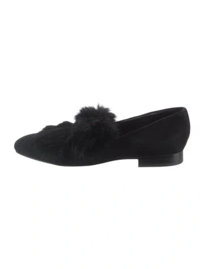 Pre-owned Donald Pliner Suede Fur Trim Loafers In Black