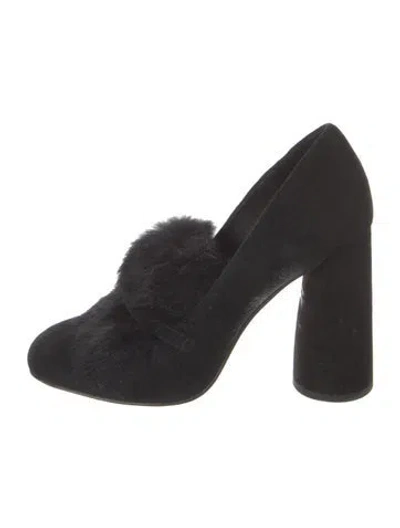 Pre-owned Donald Pliner Suede Fur Trim Pumps In Black