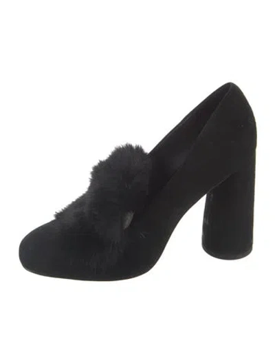 Pre-owned Donald Pliner Suede Fur Trim Pumps In Black